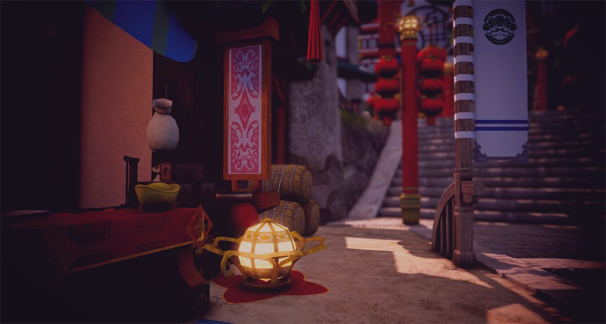 FFXIV 中挂着灯笼的夜晚街道